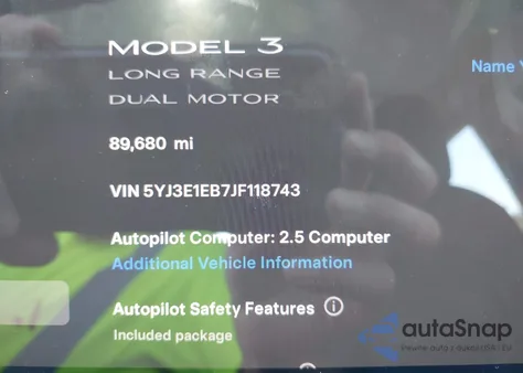 2018 Tesla Model 3 Long Range/Performance from USA, damaged, VIN 5YJ3E1EB7JF118743